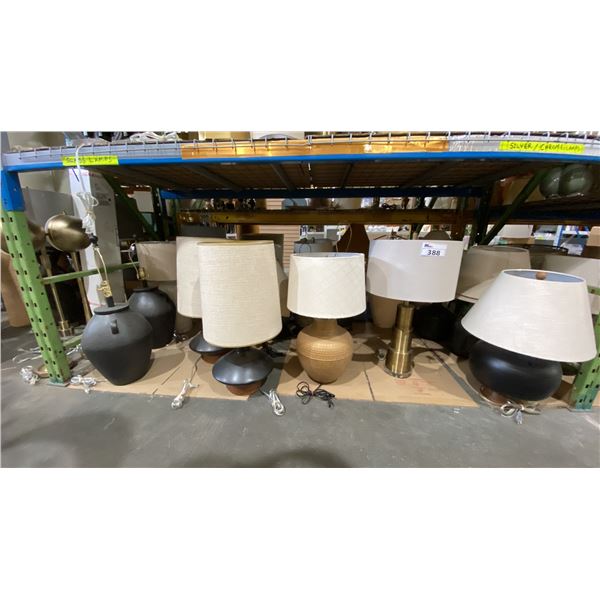 SHELF OF ASSORTED DECORATIVE TABLE LAMPS