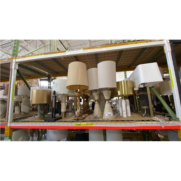 SHELF OF ASSORTED DECORATIVE TABLE LAMPS