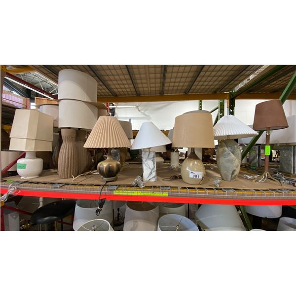SHELF OF ASSORTED TABLE LAMPS