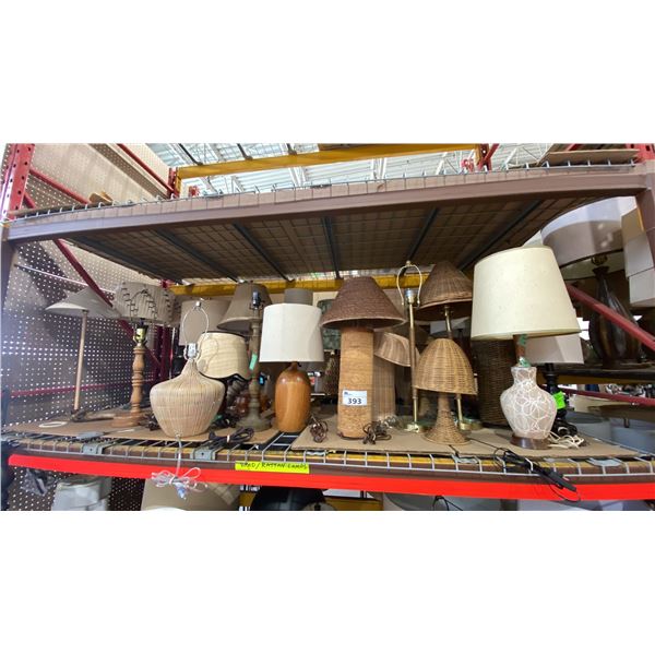 SHELF OF ASSORTED TABLE LAMPS
