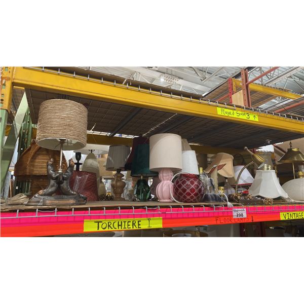 SHELF OF ASSORTED DESK LAMPS