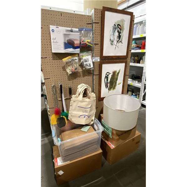 FRAMED BIRD ART, FLY SWATTERS, BAG CLIPS, PAPER & REUSABLE BAGS AND MORE