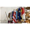 Image 2 : GARMENT RACK WITH ASSORTED FLAGS AND FLAG POLES