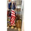 Image 7 : GARMENT RACK WITH ASSORTED FLAGS AND FLAG POLES