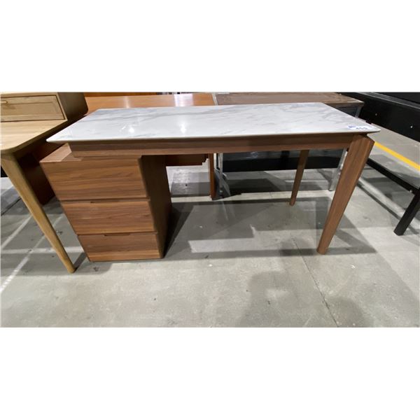 MODERN 3 DRAWER DESK WITH MARBLE LOOK TOP