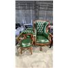 Image 1 : HEAVILY CARVED WOOD AND LEATHER ARM CHAIR WITH 2 MATCHING CLIENT CHAIRS