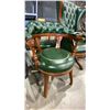 Image 2 : HEAVILY CARVED WOOD AND LEATHER ARM CHAIR WITH 2 MATCHING CLIENT CHAIRS