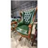 Image 4 : HEAVILY CARVED WOOD AND LEATHER ARM CHAIR WITH 2 MATCHING CLIENT CHAIRS