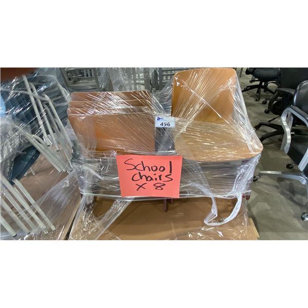 PALLET OF STACKING WOOD SCHOOL CHAIRS