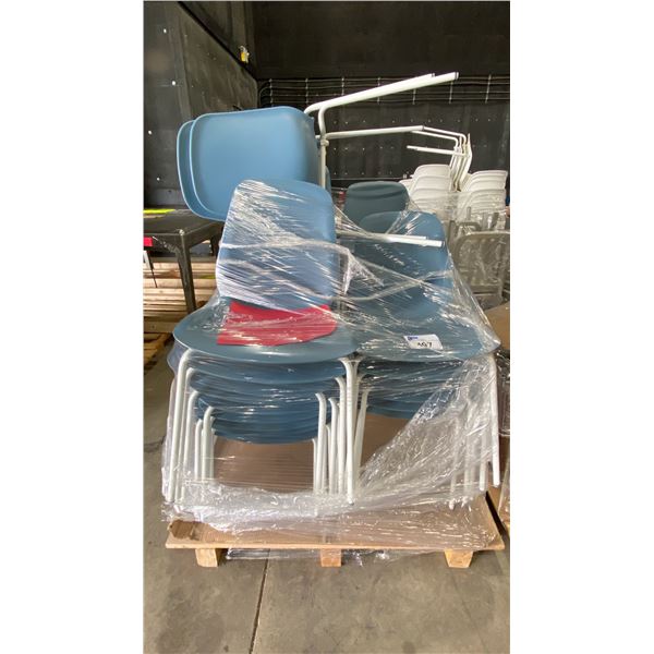 PALLET OF STACKING METAL BASE PLASTIC CHAIRS