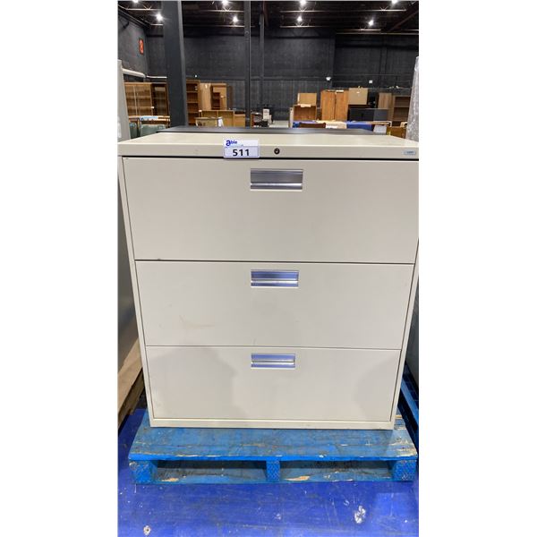 BEIGE METAL 3 DRAWER LATERAL FILING CABINET