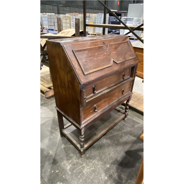 DARK WOOD VINTAGE DROP FRONT SECRETARY DESK