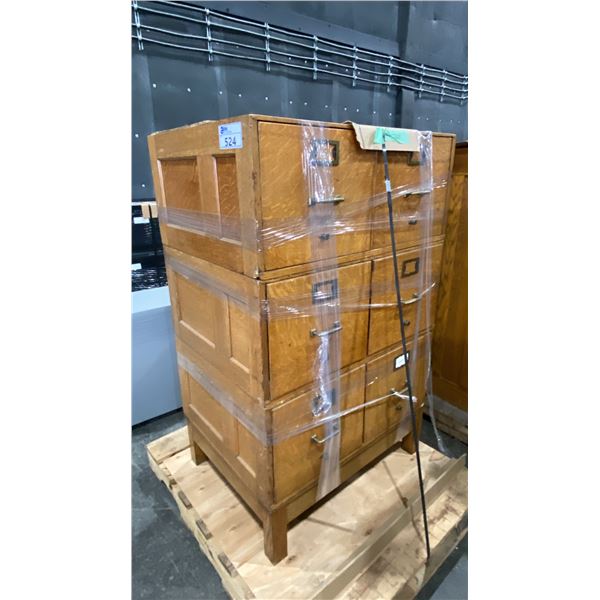 VINTAGE LIGHT WOOD 6 DRAWER FILING CABINET
