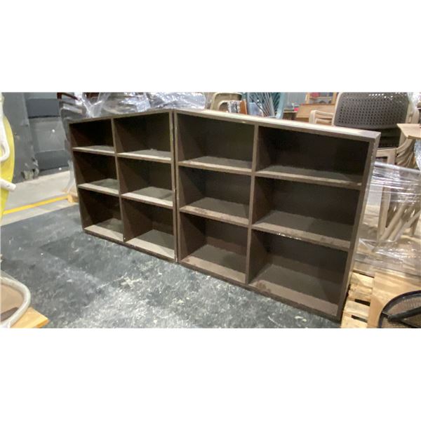 2 DARK WOOD SLANT TOP BOOKSHELVES
