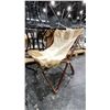 Image 3 : ROUND BLACK METAL BISTRO TABLE WITH 2 WOOD FRAMED FOLDING FABRIC CHAIRS