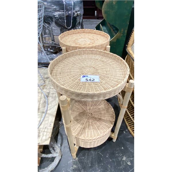 PAIR OF WICKER 2 TIER SIDE TABLES