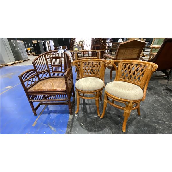 GROUP OF 3 VINTAGE STYLE RATTAN CHAIRS