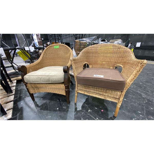 2 TAN WICKER PATIO CHAIRS