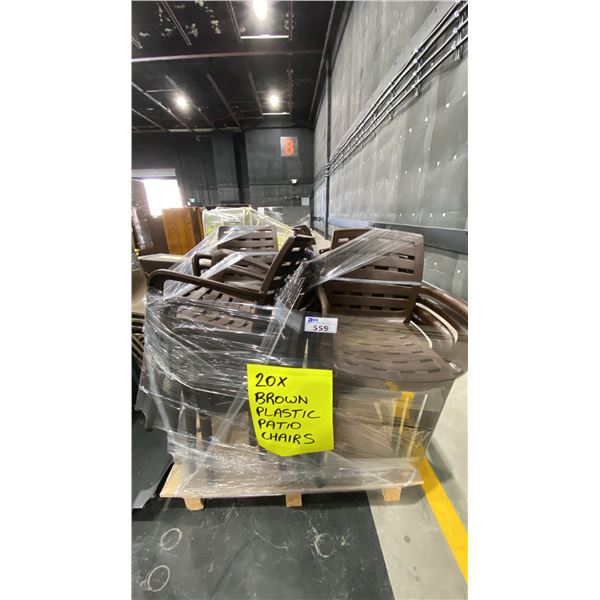PALLET OF BROWN PLASTIC PATIO CHAIRS