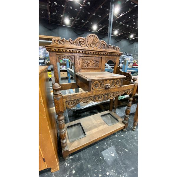 HEAVILY CARVED WOOD ENTRY TABLE