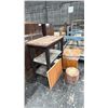 Image 2 : 3 TIER WOOD AND STAINLESS STEEL ISLAND/TABLE, ROLLING WOOD RECORD HOLDER AND BAR STOOL RISERS