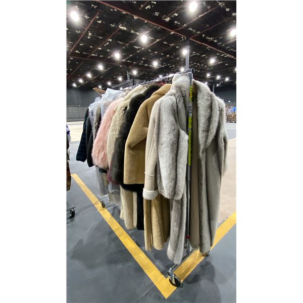 MOBILE CLOTHING RACK WITH ASSORTED SET DEC WARDROBE- WINTER COATS/FAUX FUR COATS