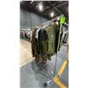 Image 2 : MOBILE CLOTHING RACK WITH ASSORTED SET DEC WARDROBE-ARMY CLOTHES, CARGO SHORTS, TSHIRTS