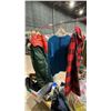 Image 4 : MOBILE CLOTHING RACK WITH ASSORTED SET DEC WARDROBE-JACKETS, FLANNEL SWEATERS, SWEATERS, BOOTS