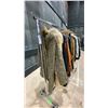 Image 1 : MOBILE CLOTHING RACK WITH ASSORTED SET DEC WARDROBE-UNISEX LEATHER COATS, FANCY COATS