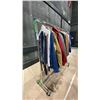 Image 1 : MOBILE CLOTHING RACK WITH ASSORTED SET DEC WARDROBE- MENS BLAZERS, LIGHT COATS, COLLAR SHIRTS, JEAN