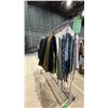 Image 2 : MOBILE CLOTHING RACK WITH ASSORTED SET DEC WARDROBE- MENS BLAZERS, LIGHT COATS, COLLAR SHIRTS, JEAN