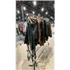 Image 1 : MOBILE CLOTHING RACK WITH ASSORTED SET DEC WARDROBE- MENS JACKETS, FISHING WADERS, FISHING VESTS,