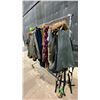 Image 2 : MOBILE CLOTHING RACK WITH ASSORTED SET DEC WARDROBE- MENS JACKETS, FISHING WADERS, FISHING VESTS,