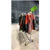 Image 4 : MOBILE CLOTHING RACK WITH ASSORTED SET DEC WARDROBE- MENS JACKETS, FISHING WADERS, FISHING VESTS,