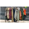 Image 6 : MOBILE CLOTHING RACK WITH ASSORTED SET DEC WARDROBE- MENS JACKETS, FISHING WADERS, FISHING VESTS,