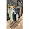 Image 1 : MOBILE CLOTHING RACK WITH ASSORTED SET DEC WARDROBE- MENS SWEATERS, TSHIRTS, LONG SLEEVE SHIRTS
