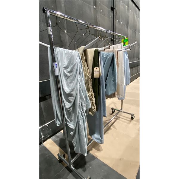 MOBILE CLOTHING RACK WITH ASSORTED SET DEC WARDROBE- QUEEN SHEET SETS