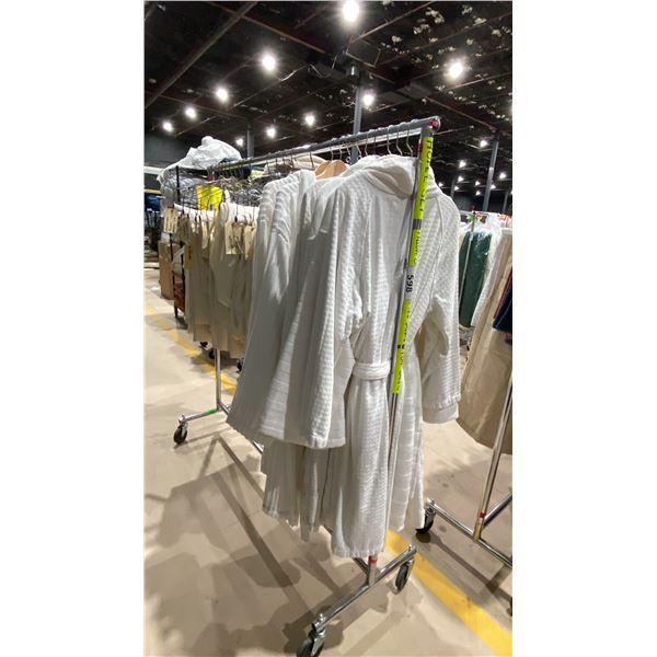 MOBILE CLOTHING RACK WITH ASSORTED SET DEC WARDROBE- PILLOW CASES, SHEETS, BATH ROBES