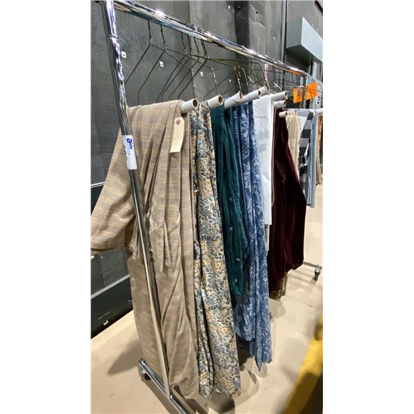 MOBILE CLOTHING RACK WITH ASSORTED SET DEC WARDROBE- KING SHEETS & BLANKETS