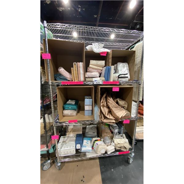 CONTENTS OF ROLLING RACK - ASSORTED TWIN SHEETS SETS AND BED SKIRTS