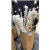 Image 1 : CARDBOARD BARREL OF ASSORTED LARGE FABRIC ROLLS *ROLLING PEDESTAL NOT INCLUDED*
