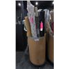 Image 1 : CARDBOARD BARREL OF ASSORTED LARGE FABRIC ROLLS *ROLLING PEDESTAL NOT INCLUDED*
