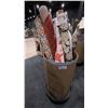 Image 1 : CARDBOARD BARREL OF ASSORTED LARGE FABRIC ROLLS *ROLLING PEDESTAL NOT INCLUDED*