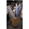 Image 1 : CARDBOARD BARREL OF ASSORTED LARGE FABRIC ROLLS *ROLLING PEDESTAL NOT INCLUDED*