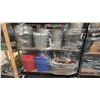 Image 3 : CONTENTS OF RACK- GAS CANS, GALVANIZED BUCKETS, BRUSHES & MORE *RACK NOT INCLUDED*