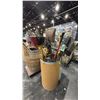Image 2 : CARDBOARD BARREL OF ASSORTED GARDEN TOOLS, BROOMS, PICKAX & MORE
