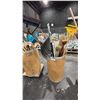 Image 1 : CARDBOARD BARREL OF ASSORTED BROOMS, MOPS & MORE