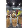 Image 1 : CARDBOARD BARREL OF ASSORTED BROOMS & RAKES