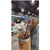 Image 2 : CARDBOARD BARREL OF TIKI TORCHES, PITCHFORKS & SQUEEGEES
