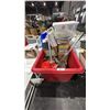 Image 1 : CONTENTS OF ROLLING BIN - IV BAGS, STOOL, GLOVES, SHOWER SAFETY BAR AND MORE